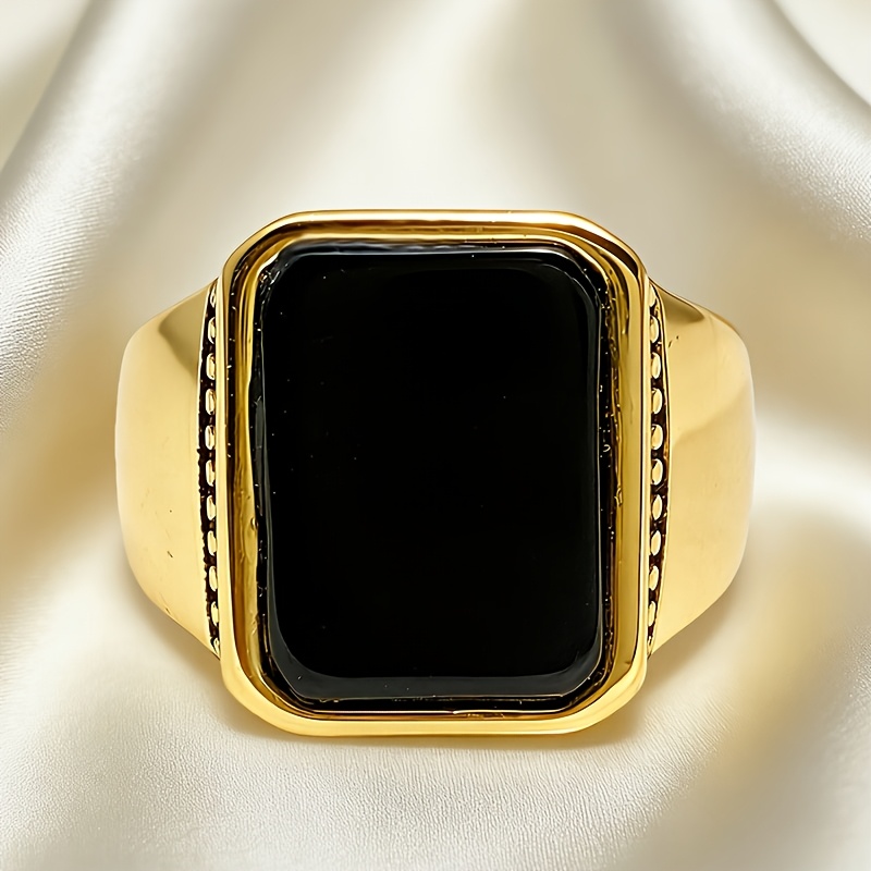 Women's Vintage Square Black Onyx 14K Gold Plated Ring
